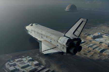 analog gloomy aerial photo of a (NASA Space Shuttle,  ),  ((nighttime)) on Tensor.Art