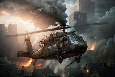 analog gloomy aerial photo of a (Black Hawk helicopter,  ),  ((nighttime)) on Tensor.Art