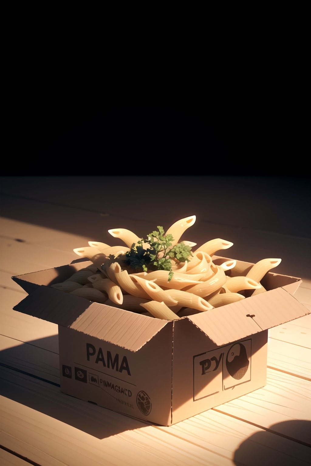 centered,  a dish of pasta in a cardboard box,  simple background on Tensor.Art