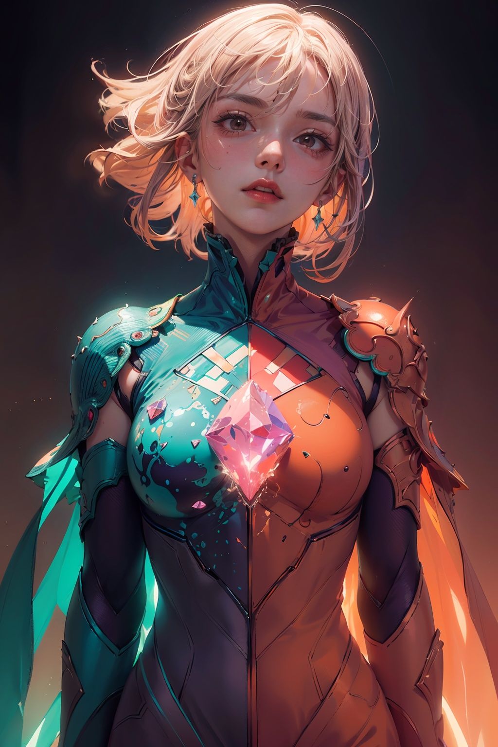 1 woman,  crystals rays of lights refraction surreal orange and purple Alberto Seveso (masterpiece,  photorealistic) (best...