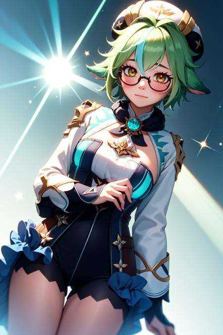 sucrose \(genshin impact\),  semi-rimless eyewear,  adjusting eyewear on Tensor.Art