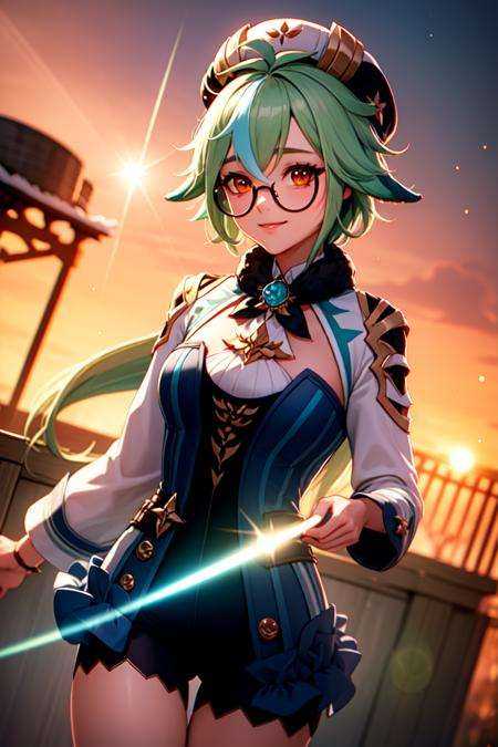 sucrose \(genshin impact\),  semi-rimless eyewear,  adjusting eyewear on Tensor.Art