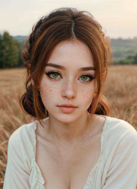 a Realistic portrait photo of a dik-sage woman,  bright green eyes,  pale skin on Tensor.Art
