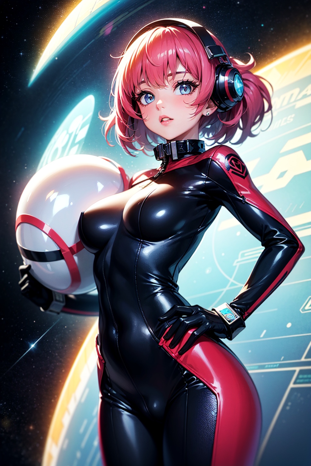 a girl,  thunder yellow jacket,  tight suit on Tensor.Art