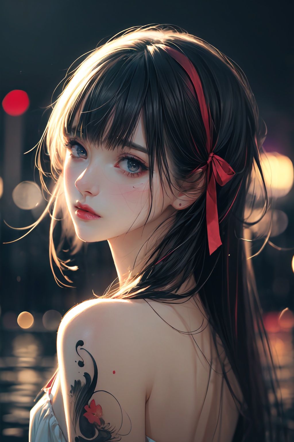 (8k, best quality, masterpiece:1.2),(best quality:1.0), (ultra highres:1.0), watercolor, a beautiful woman, shoulder, hair ribbons, by agnes cecile, half body portrait, extremely luminous bright design, pastel colors, (ink:1.3), autumn lights <lora:FilmVelvia3:0.6>
