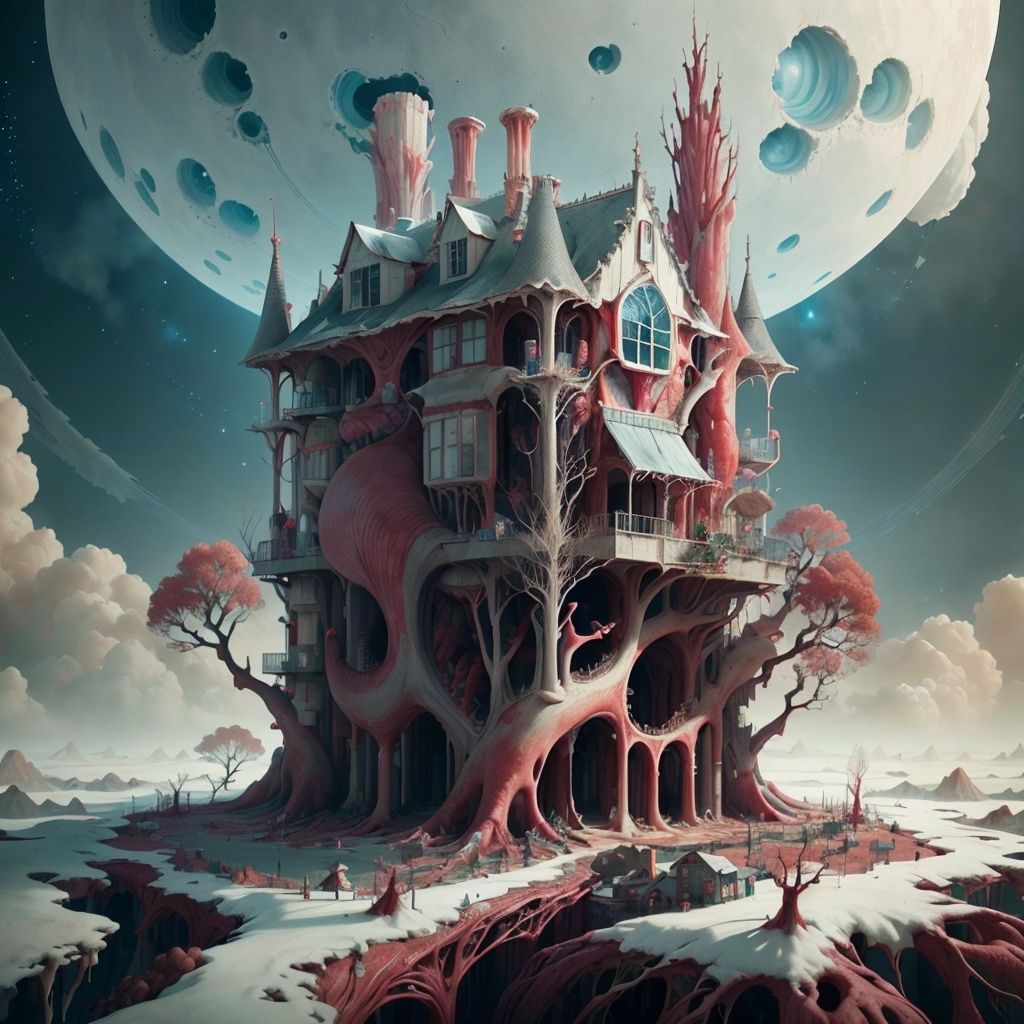AnatomicTech ,  blood vessels,  scifi house on a hill by Navimixu on Tensor.Art