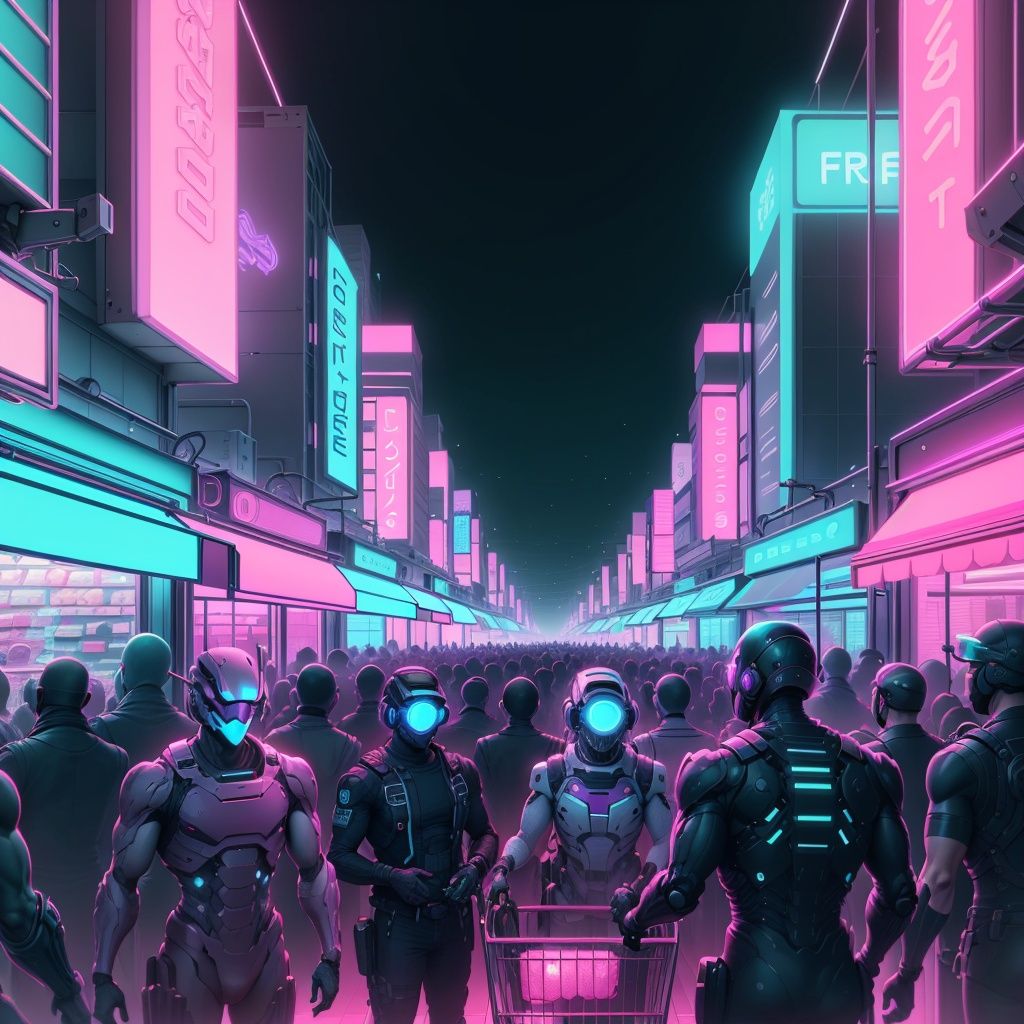 <lora:RetrowaveTech-20:0.8>,retrowavetech ,scifi, virtual, vaporwave , wireframe ,  shopping district , (crowded)