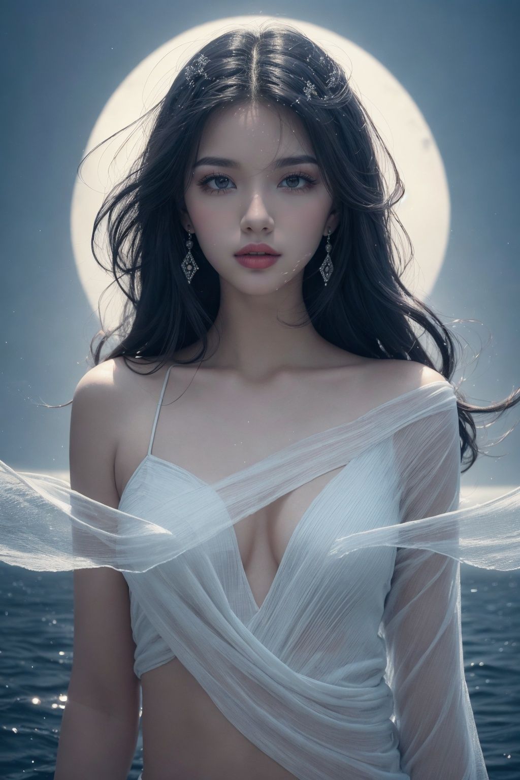 1 girl,(soft blending:1.2),fluid colors,fantasy,dream world:1.8,Fantasy Style,fantastic water world,the theme of blue and white,delicate makeup,light makeup,{{masterpiece}},{{{best quality}}},{{ultra-detailed}},{{illustration}},{{disheveled hair}},Dreamy Atmosphere,Hazy Atmosphere,depth of field (dof),Chest Shot(MCU),Mid shot,rim lights,snowfield,floating hair,lens flare,overexposure,caustics,chromatic aberration,glass strips,beautiful detailed sky,dark intense shadows,floating objects,<lora:KCW_V6:0.6>,, (masterpiece:1.1, highres:1.4),1 girl,(soft blending:1.2),fluid colors,dreamy washes,fantasy,dream world:1.8,cowboy shot,Fantasy Style,<lora:kav3-02:0.7:1,1,1,1,1,0,0.2,0,0.8,1,1,0.2,0,0,0,0,0>,