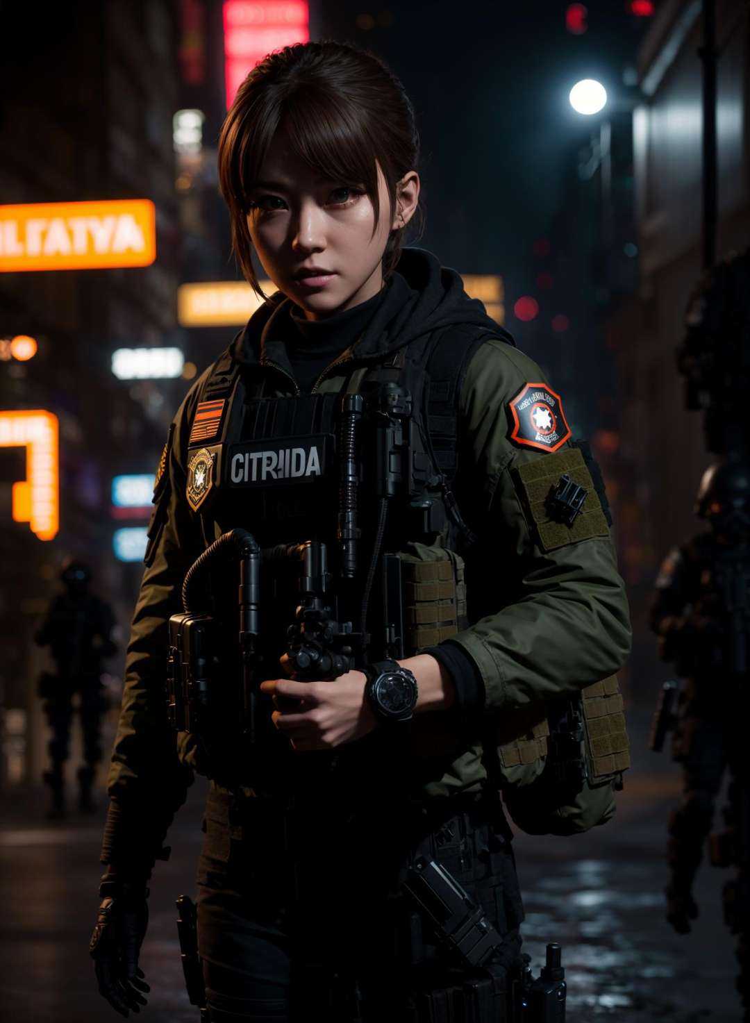 newyork city in biohazard environment ,  special forces soldier style // delicate colorful 3D model of anime girl cosplay...