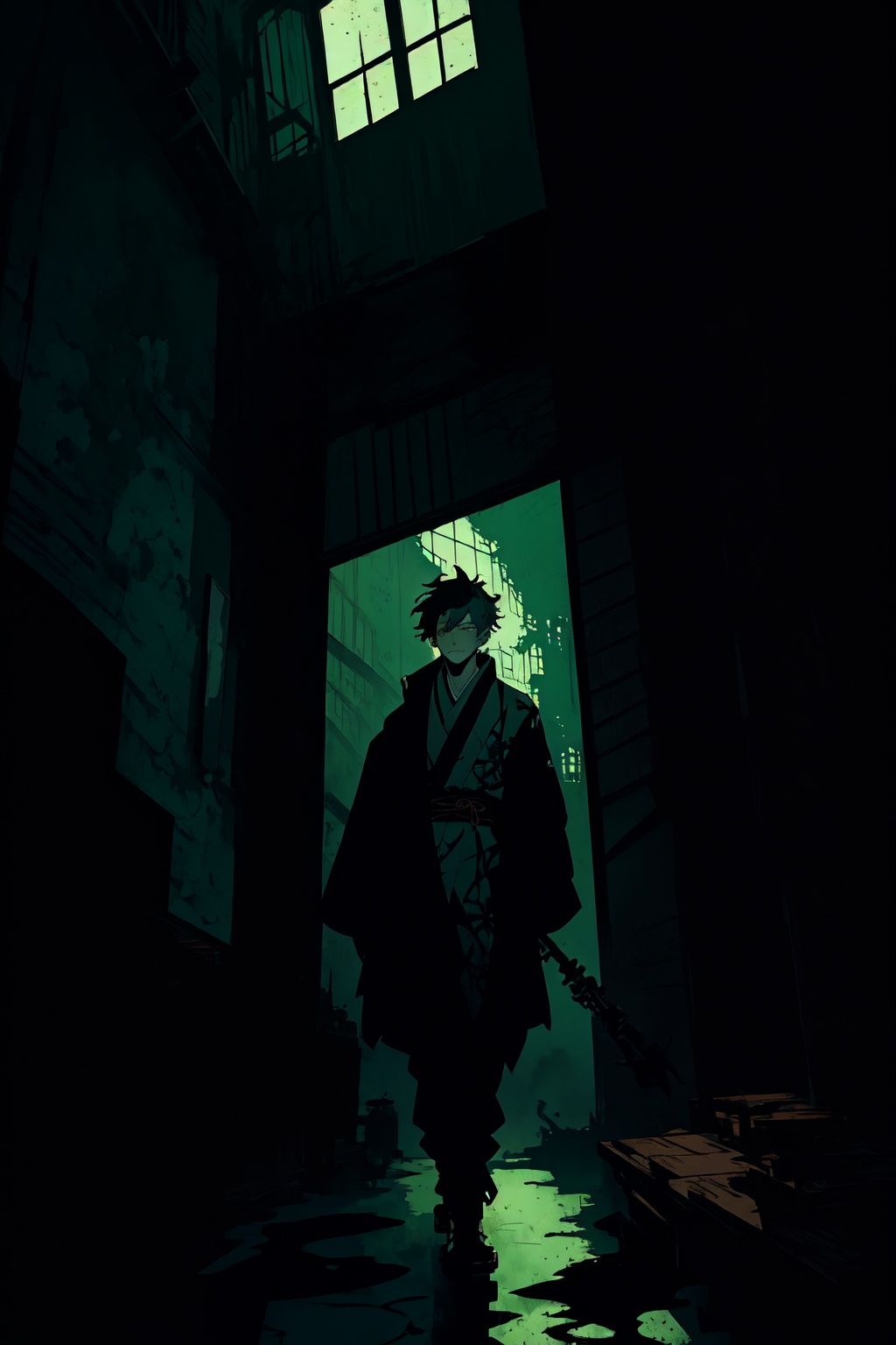 style of Mike Mignola,  art by sui ishida,  in the style of light gray and emerald on Tensor.Art