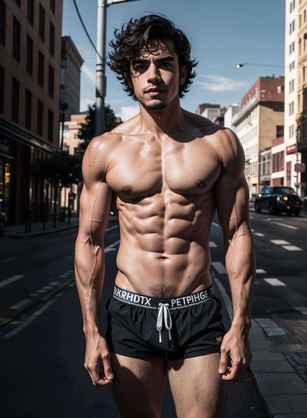 A young man in the city,  late afternoon,  standing on Tensor.Art
