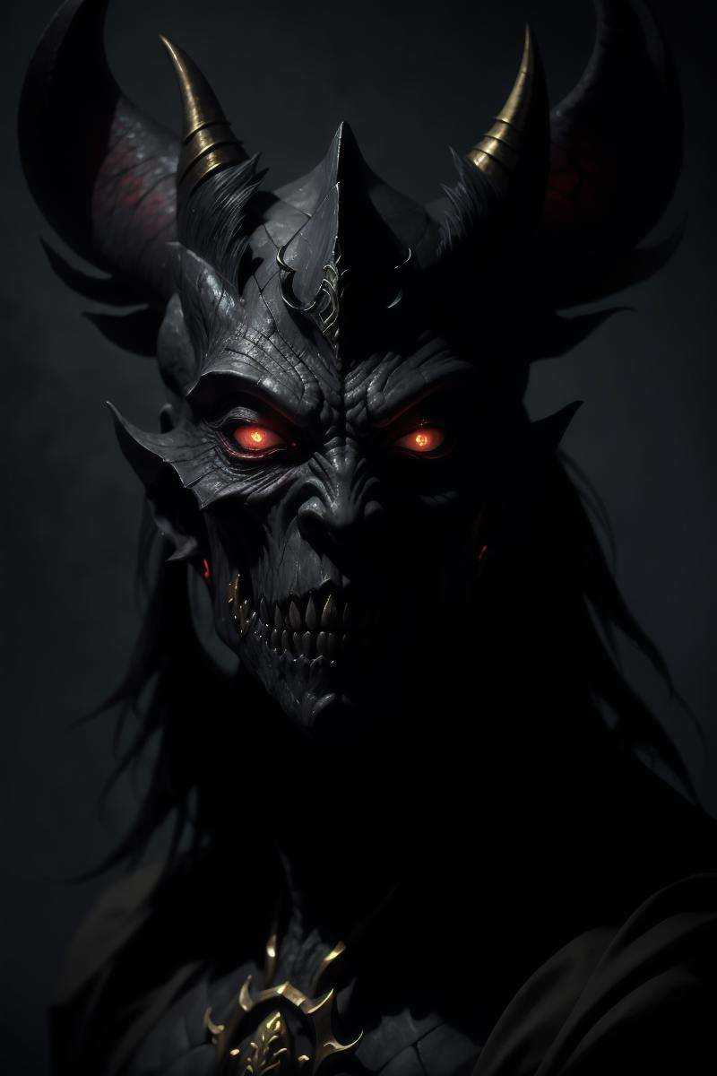 a closeup portrait of a demonic monster with black scales that invokes fear,  d & d,  fantasy setting on Tensor.Art