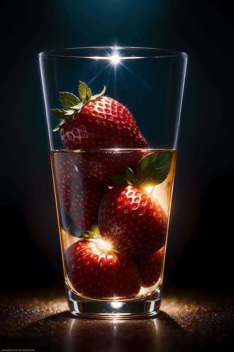 of ,  product photography of a strawberries fall into a glass of milk,  intricate on Tensor.Art