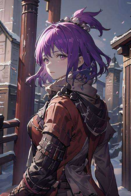 origin, 1girl, pale skin, solo,(outfit sekiro), from behind, breasts, looking at viewer, outdoors, sky, temple, back, looking back, day, large breasts<lora:outfit_sekiro-000008:1.05> <lora:kirara-pynoise-OG-000009:0.85> 