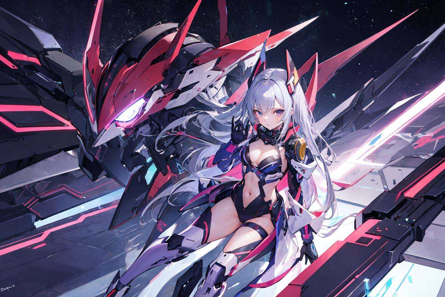 1girl,  mecha musume,  night city battle on Tensor.Art