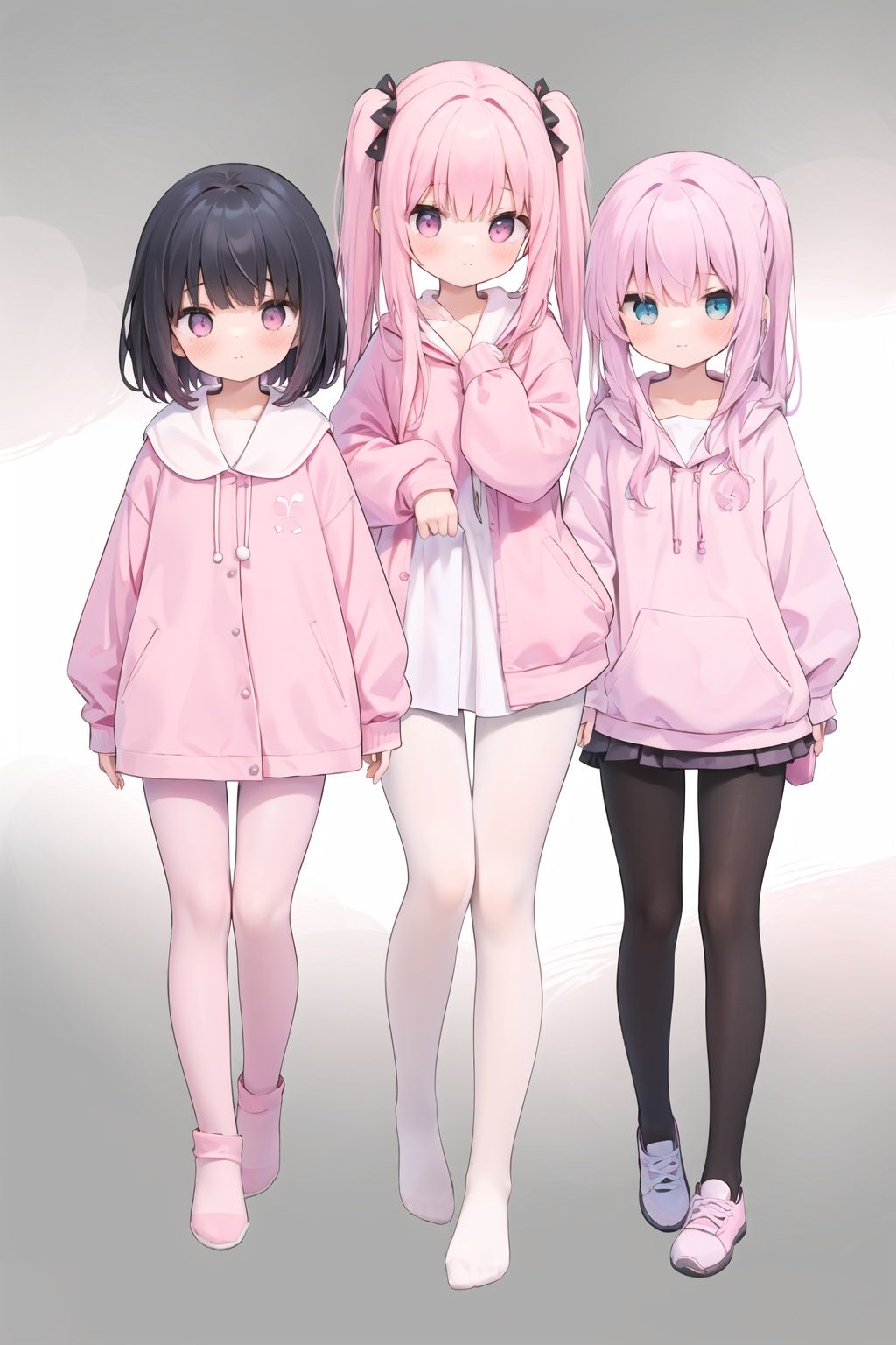3girls,full body,(pink pantyhose:1.4)