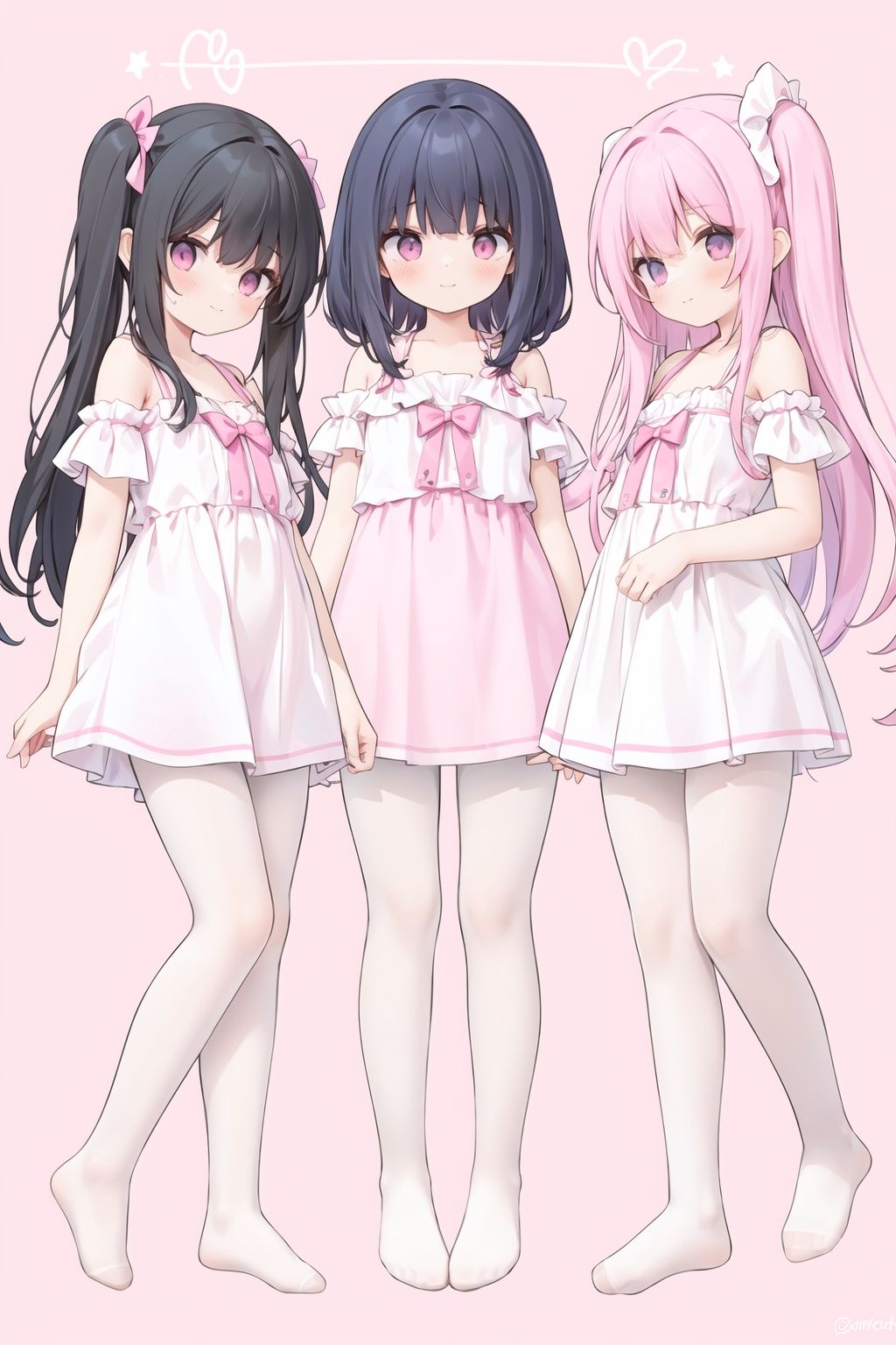 3girls,full body,(pink pantyhose:1.4)