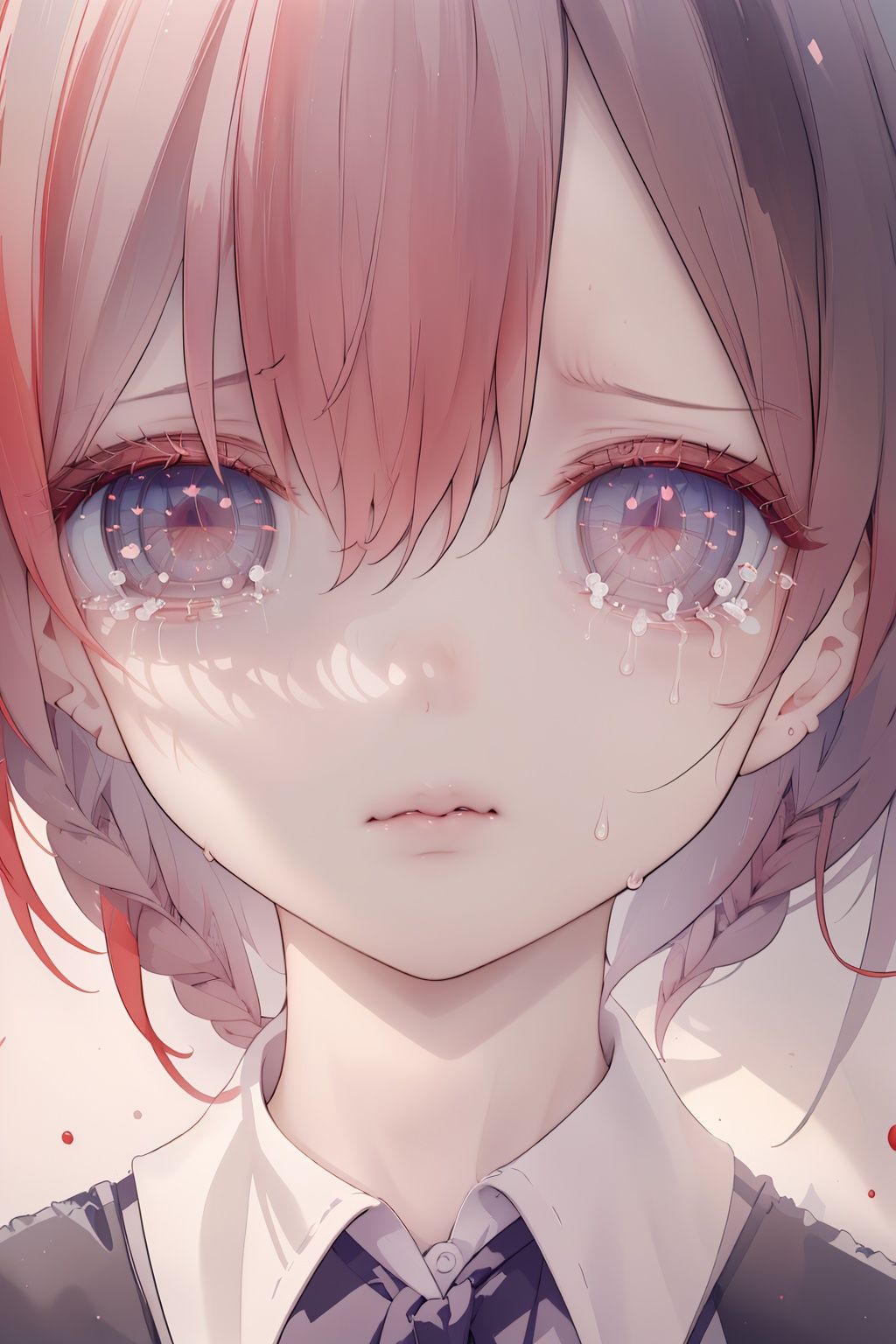 pretty girl, red hair, red eyes, long eyelashes, crying, short hair with side braid, big breast, student uniform, face close up


warm tones, soft shadow, blurry background, immersive lighting, ray tracing, path tracing, volumetric lighting, 8k, light rays, light fragments, mid-shot ,red particles, (masterpiece:1.5, best quality), (finely detailed beautiful eyes: 1.2), ((1girl)), ((solo)), (finely detailed eyes and detailed face:1.3), (beautiful background:1.2), (extremely detailed CG, ultra-detailed, best shadow:1.3), ((depth of field)), ((watercolor)), beautiful concept illustration, (illustration:1.3), (extremely fine and beautiful:1.3), (perfect details:1.1)