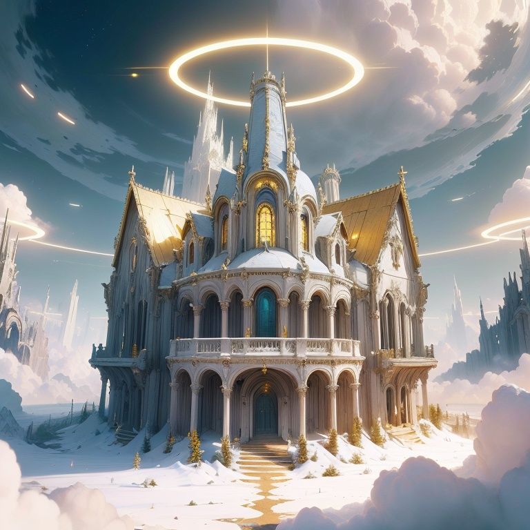 <lora:BlessedTech-20:0.8>, blessedtech ,   holy aura , scifi, house on a hill