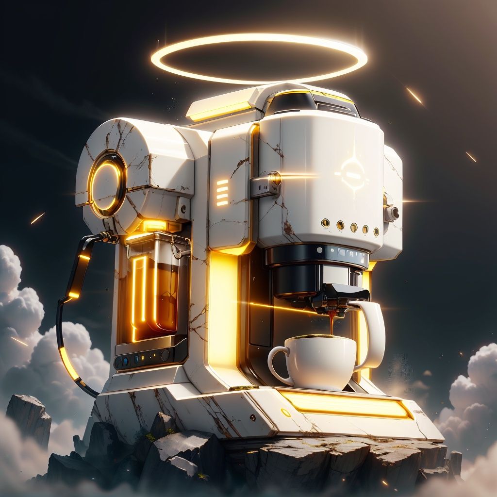<lora:BlessedTech-20:0.8>, blessedtech , scifi, blessed, aura , coffee machine , coffee mug,