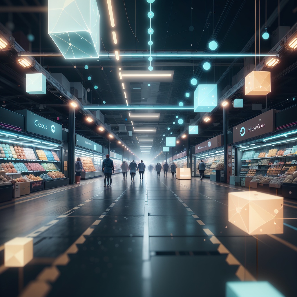 nodestech ,  holographic interface,  shopping district by Navimixu on Tensor.Art