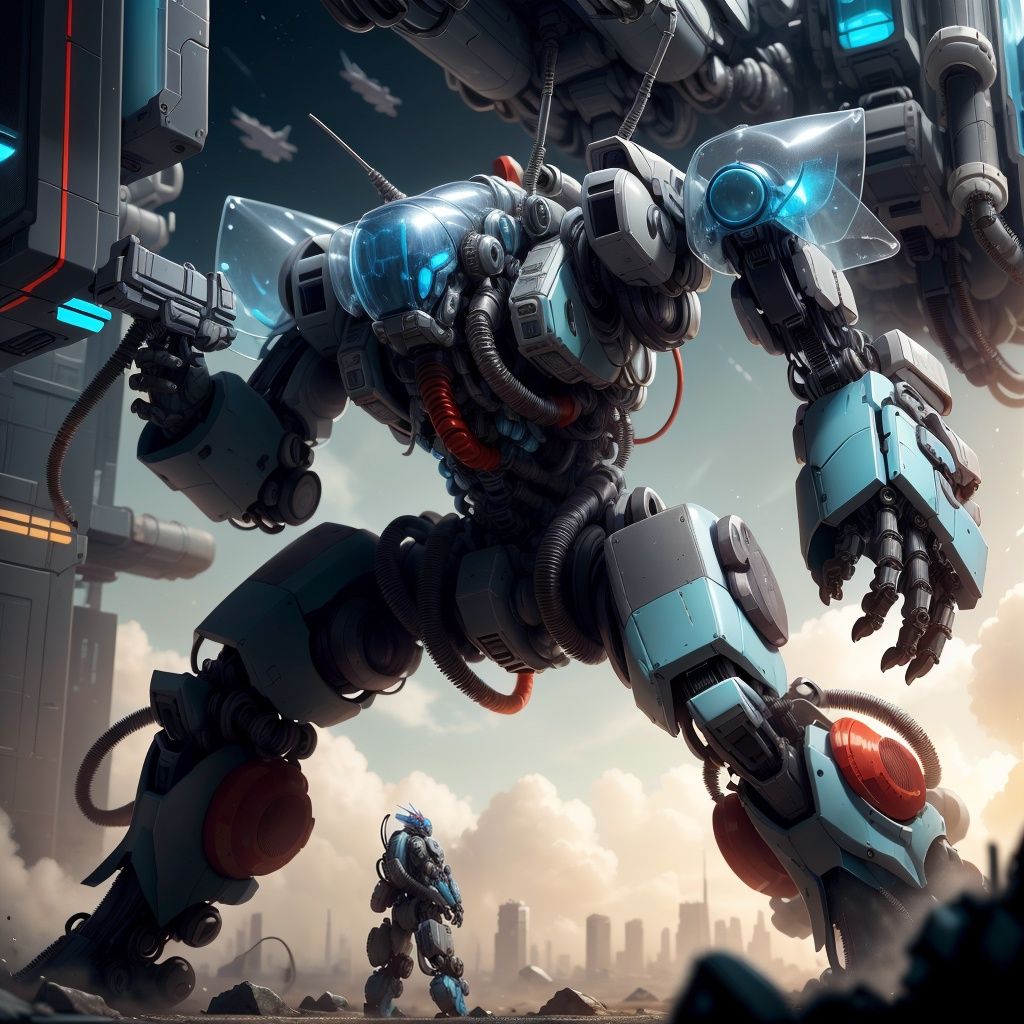 <lora:PastTech-20:0.8>,plasttech,synthetic,transparent , scifi,battle mech, cityscape, 