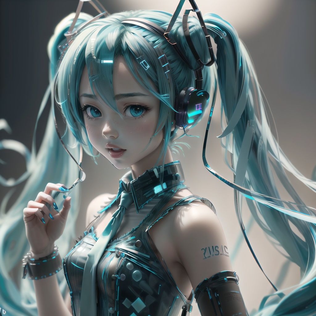 <lora:GlassTech-20:1.2>, glasstech , hatsune miku,1girl, 