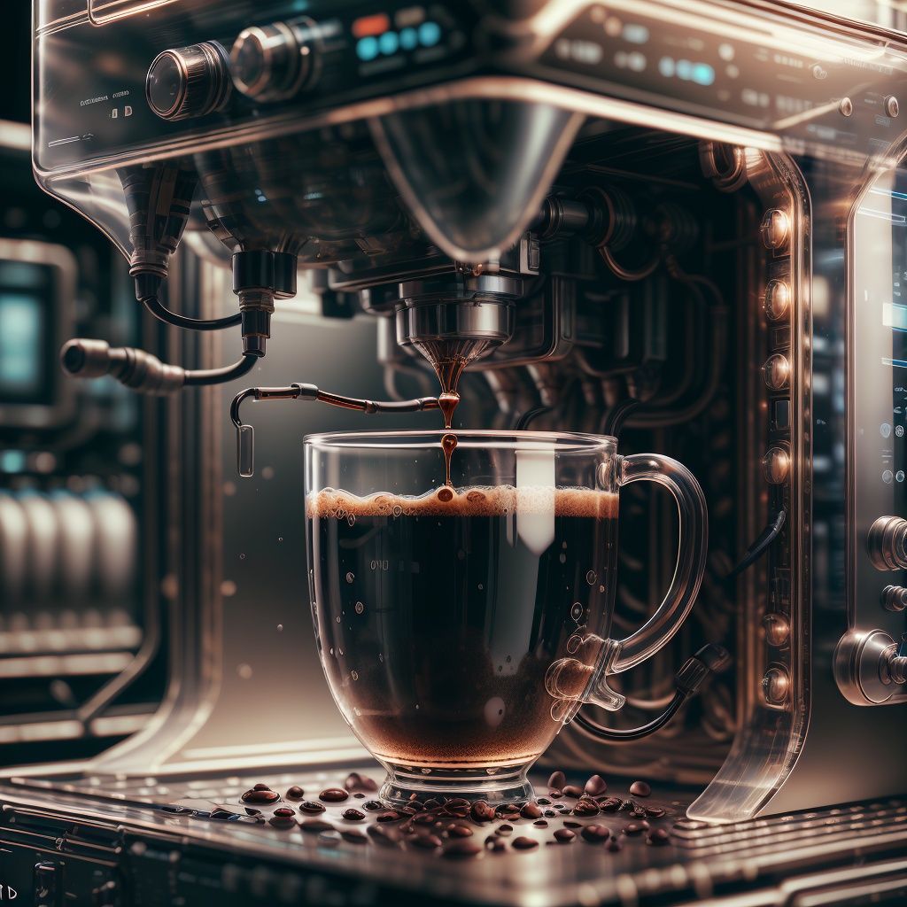 <lora:GlassTech-20:0.8>, glasstech,scifi,  transparent  ,coffee machine , detailed background