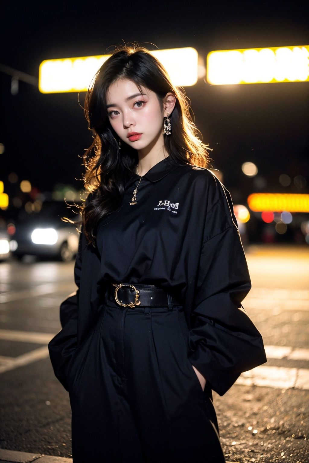 (Cinematic Aesthetic:1.4) Photo of a beautiful korean fashion model bokeh city night
