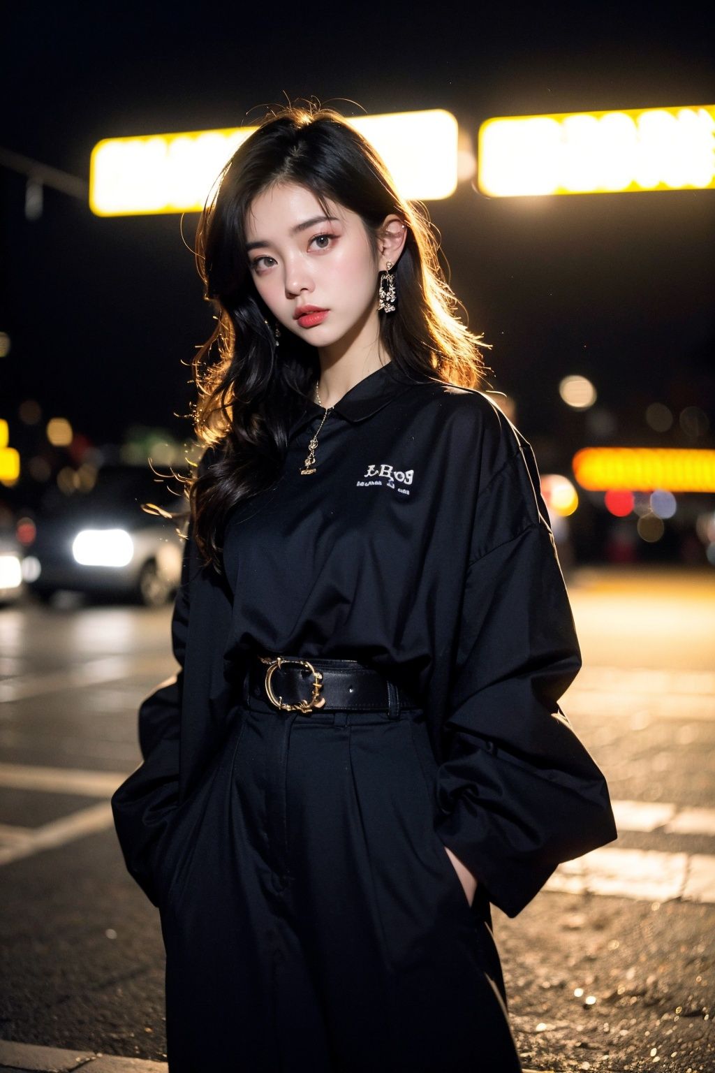 (Cinematic Aesthetic:1.4) Photo of a beautiful korean fashion model bokeh city night
