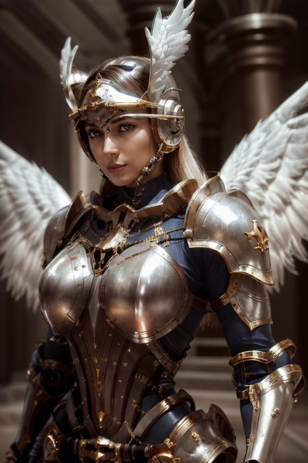 mshn, mshn robot, 1girl , cyborg,  valkyrie, biomechanical  armor, skirt, winged helmet,  eye shield, biomechanical wings,   glowing ,bulky shoulder armor, jewelries on armor, cinematic lighting, cyperpunk,  weapons(masterpiece), (best quality),thighs,     (photorealistic) , bokeh,  35mm films, film grains, 1970s film, backlight, holy light, <lora:AngelicWarriors_v1:0.7>   <lora:mshn:1>