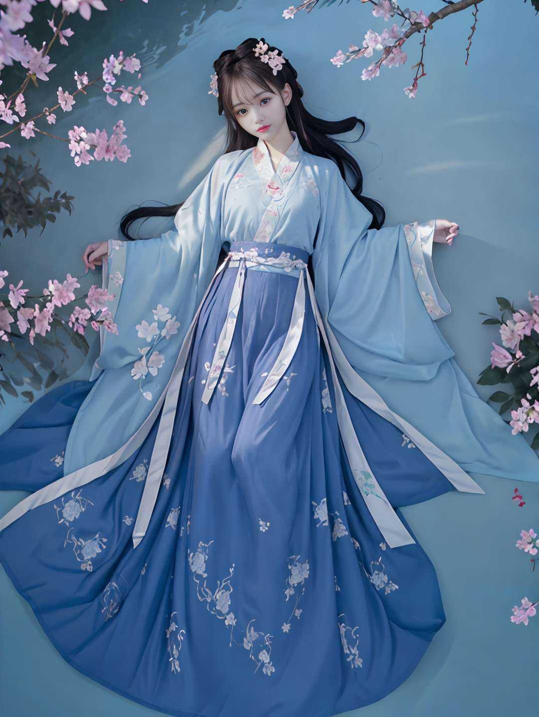 (8k, best quality, masterpiece:1.2), (realistic, photo-realistic:1.2), soft light, bloom,1girl, perfect face, perfect eyes,pureerosface_v1, hanfu, song style,((lying:1.3, in big clean river with blue color, ((ripple:1.3)),  cherry blossoms, willow tree, blue sky)),(wide short, fisheye, from above:1.2),<lora:hanfu_v30:0.6>, 