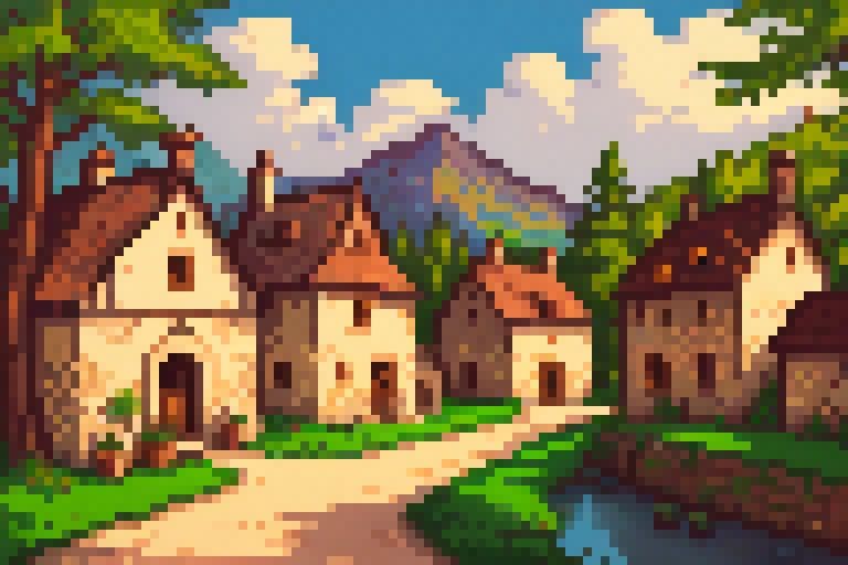 painting of a medieval village on Tensor.Art