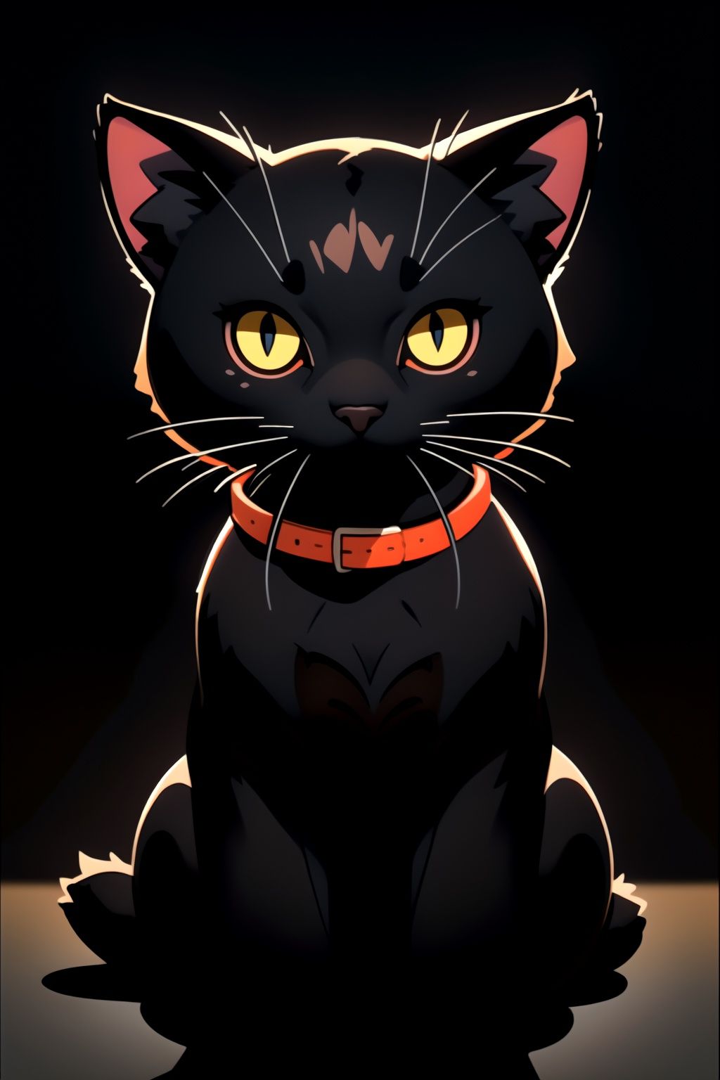 centered,  black cat sitting,  black background on Tensor.Art