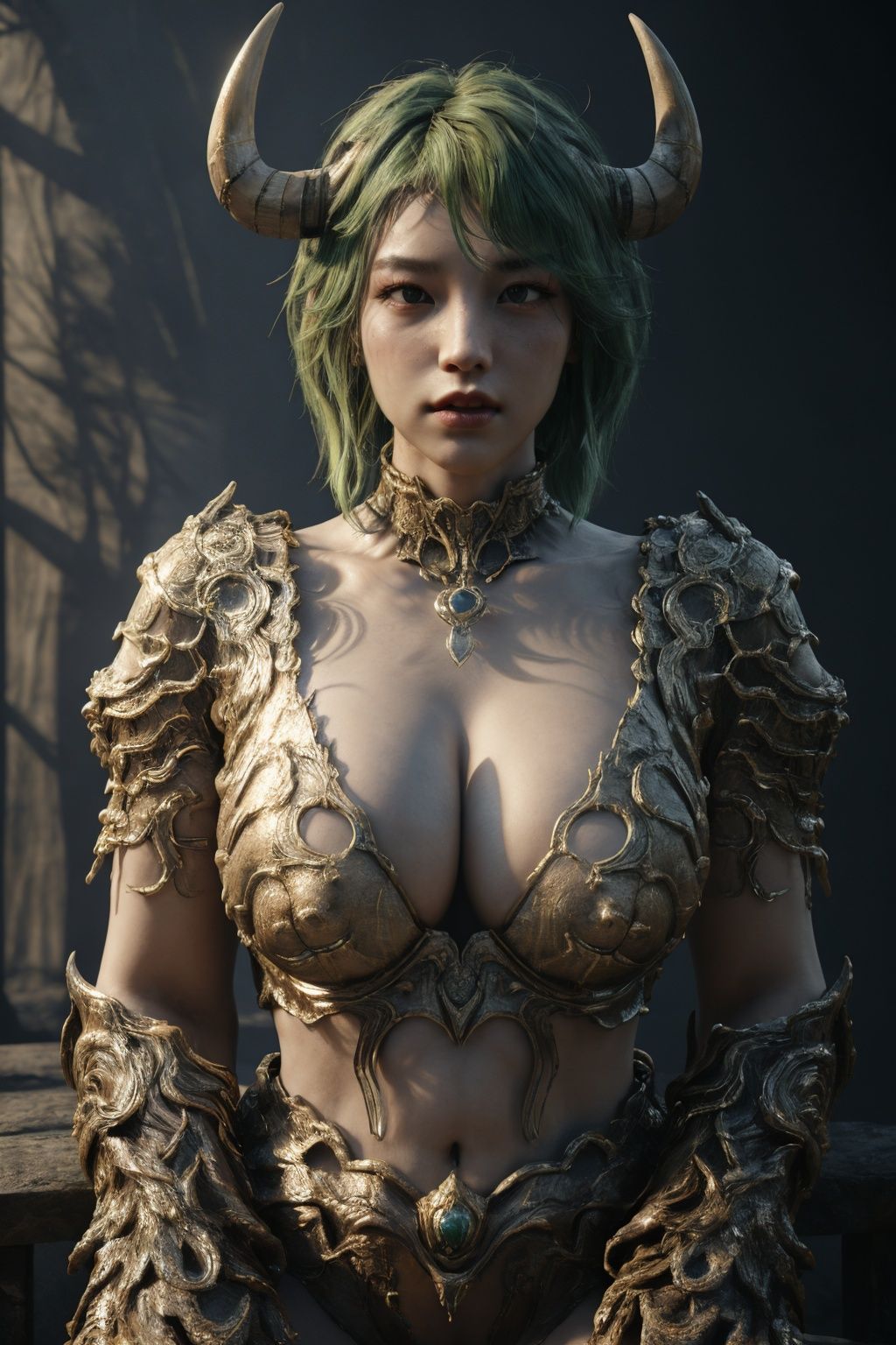 <lora:tianqingniu_20230720015937-000007:0.7>,tianqingniu,masterpiece,ultra high resolution,artwork,3D,CG,unreal engine 5,(mew:1.1),a huge body shape,exquisite details,light and shadow effects,light yellow and 32 kextreme perspectives,majic ring,bull,green hair,