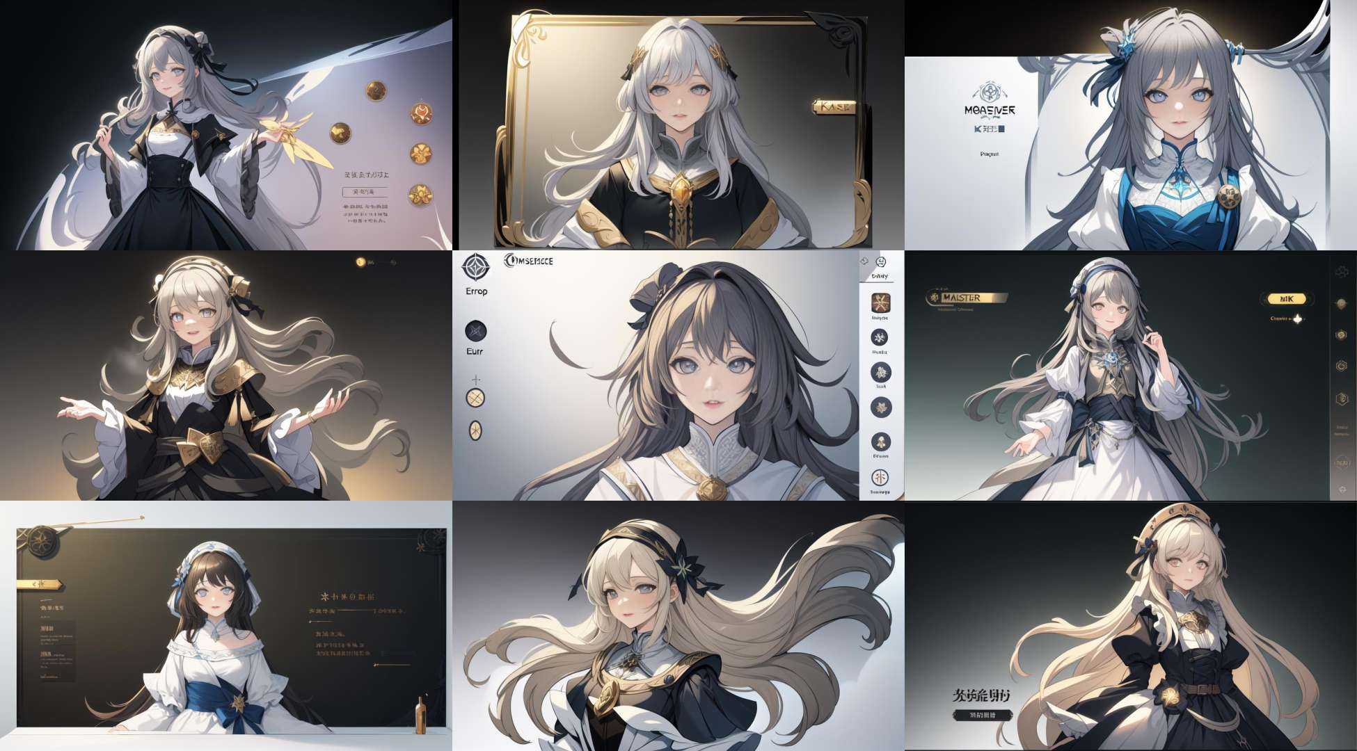 masterpiece,best quality,asterpiece,beautiful,extremely detailed CG unity 8k wallpaper,<lyco:GUi-12-1:1>,Concise flat design,Person Information Page,UI Design,GUI,A girl character introduction interface,To be embellished with fog and dim lights,European medieval style,