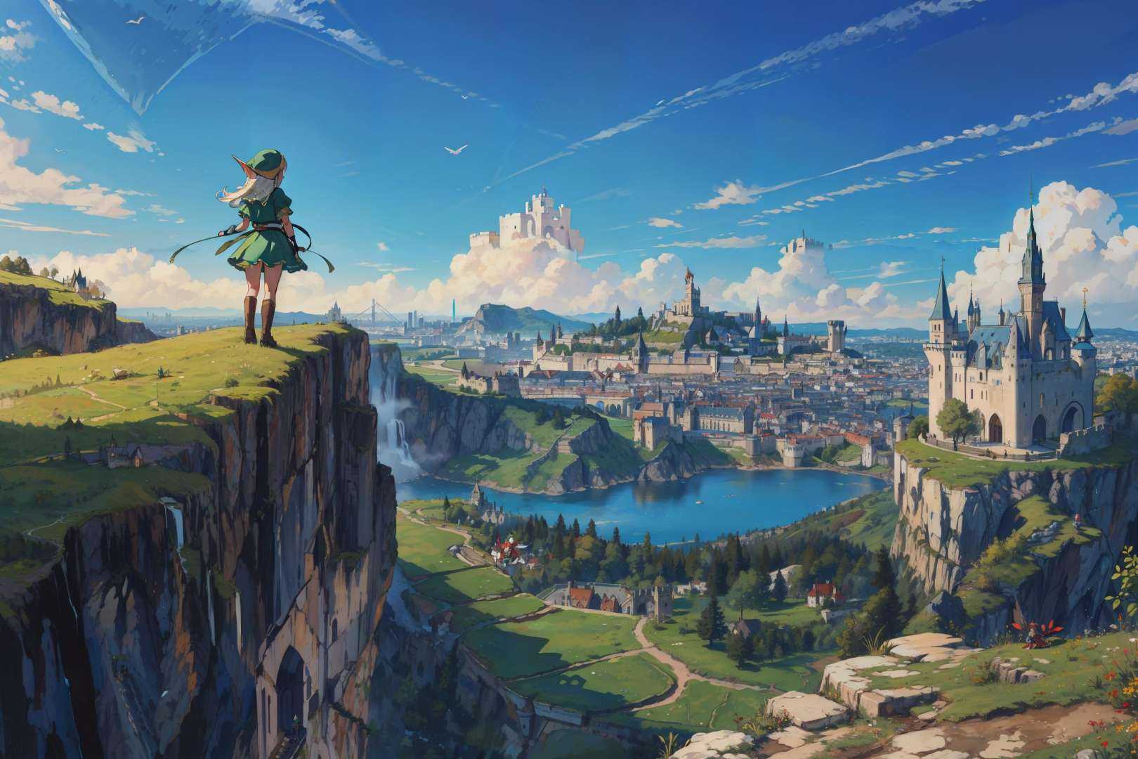 masterpiece,  best quality,  elf girl on top of a cliff on Tensor.Art