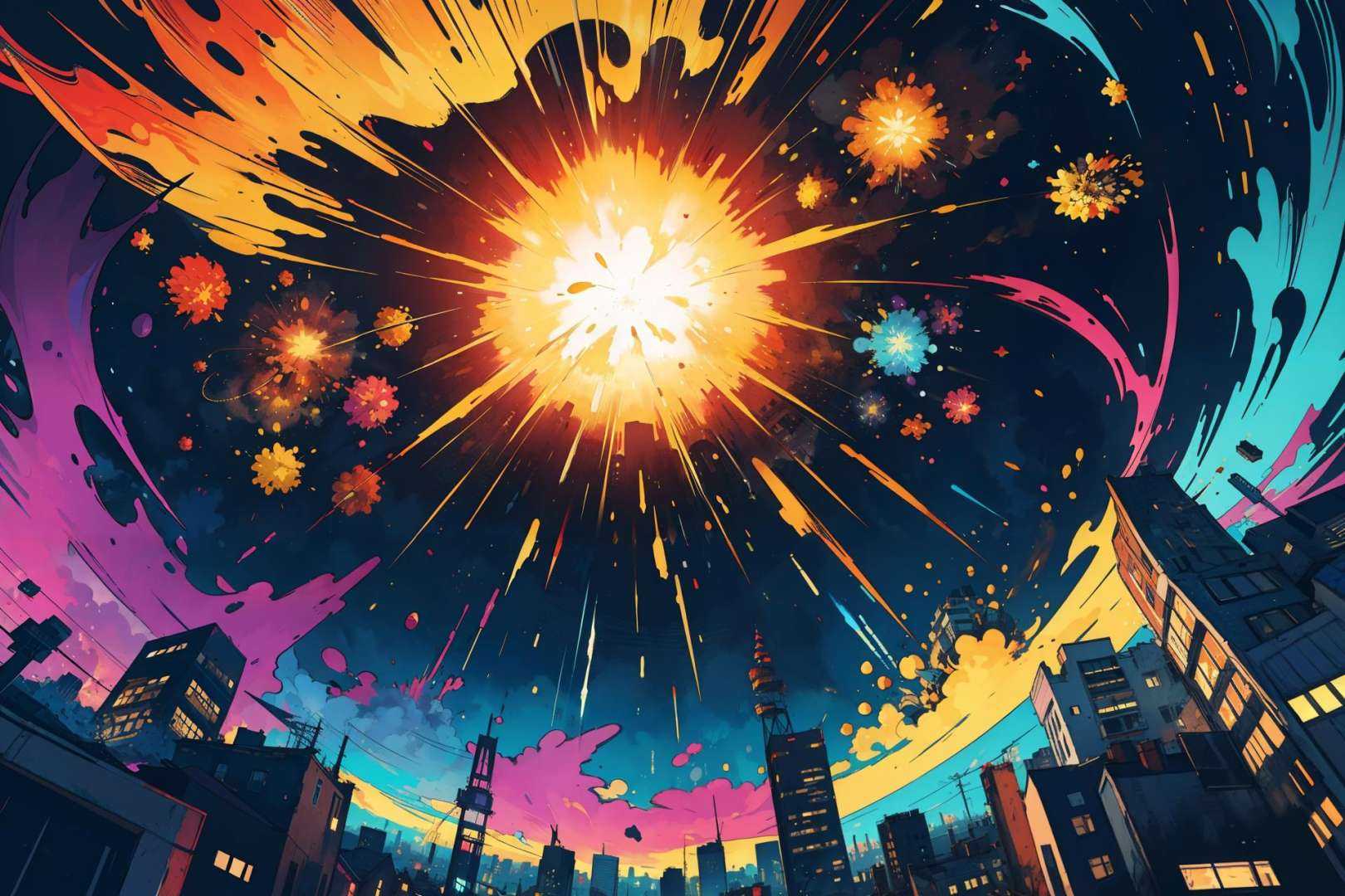 masterpiece,  best quality,  colorful explosion over a city on Tensor.Art