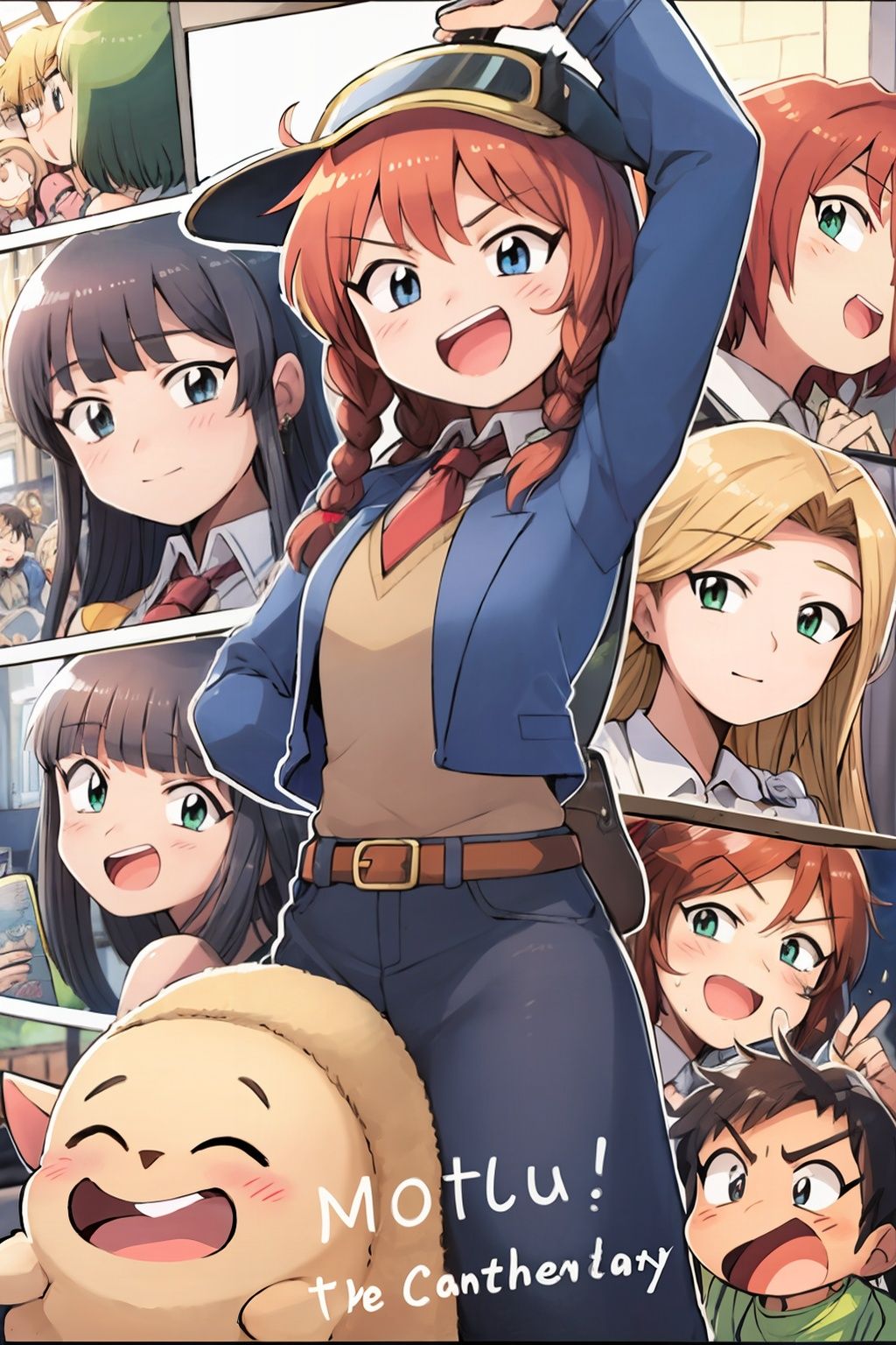 masterpiece, best quality,, <lora:style05:1>,multiple girls, smile, open mouth, long hair, green hair, multiple boys, brown hair, shirt, black hair, goggles on head, holding, skirt, 6+girls, hat, jewelry, goggles, necktie, short hair, green eyes, blue hair, breasts, bangs, closed eyes, crossover, multiple crossover, headband, long sleeves, red hair, closed mouth, necklace, navel, blonde hair, jacket, :d, blunt bangs, brown eyes, low-tied long hair, vest, thighhighs, purple hair, looking at viewer, flower, black eyes, hair tubes, school uniform, white shirt, weapon, hair ornament, cleavage, dress, collared shirt, sitting, red necktie, rose, blue eyes, grin, glasses, fire, gloves, blue jacket, looking at another, short sleeves, copyright name, 6+boys, midriff, miniskirt, sword, animal, goggles on headwear, blush, holding weapon, blue headwear, creature, v-shaped eyebrows, pants, crossed arms, book, braid, bag, teeth, earrings, red rose, yellow shirt, belt, medium breasts, blue shirt, holding book, antenna hair, red flower, medium hair, ^_^, blush stickers, cat, standing, twintails, pointing, sidelocks, dress shirt, anniversary, arm up, wing collar, collarbone, suit, formal, hairband, dog, ground vehicle, motor vehicle, frown, holding sword, sweatdrop, clenched hand, english text, helmet, everyone, fingerless gloves, character name, very long hair, indoors, armor, blue skirt, chibi, bandana, apron, blue headband, hood, food, backpack