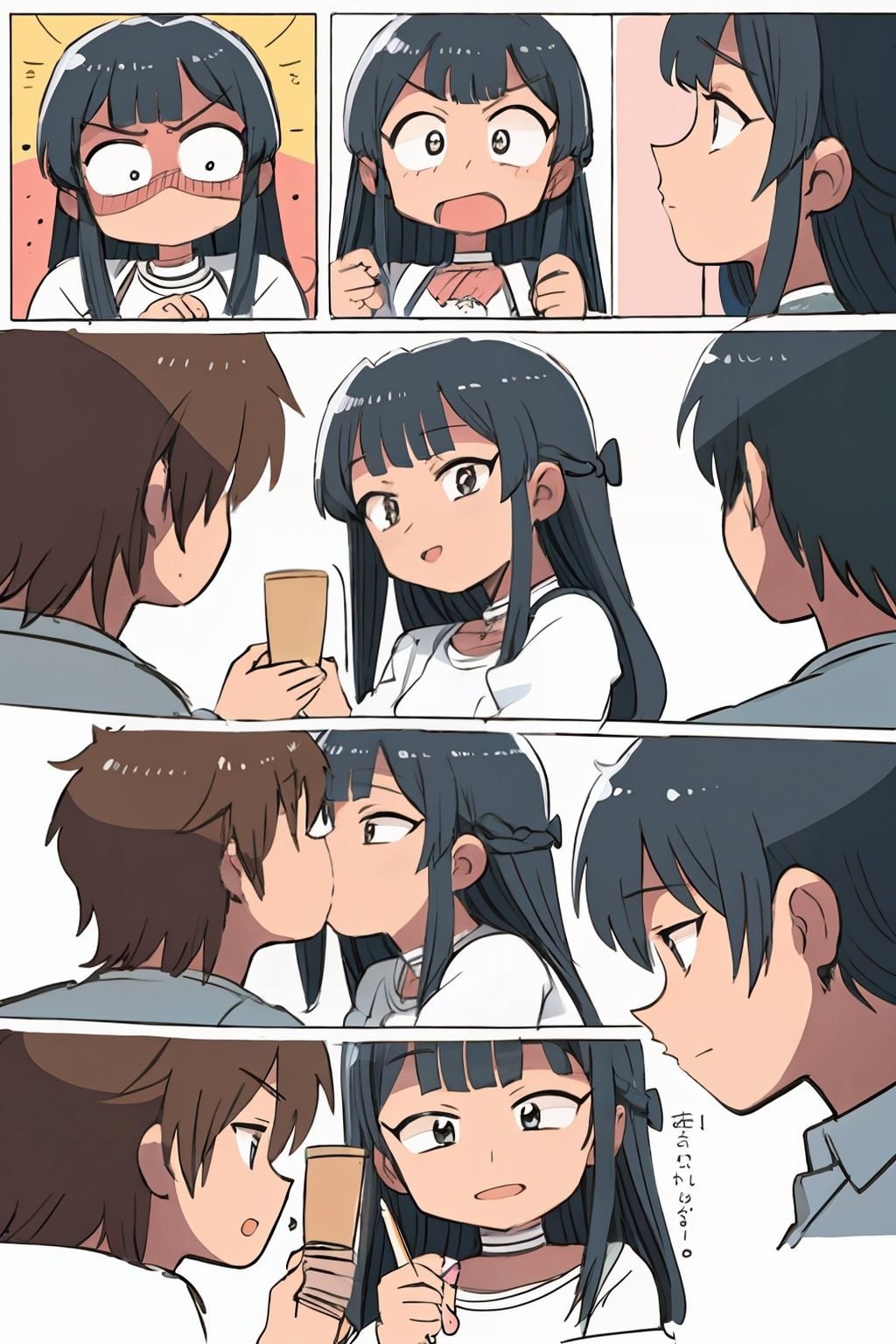 masterpiece, best quality, <lora:style05:1>, multiple girls, multiple boys,simple background, multiple views, comic,kiss,chibi,multicolored hair