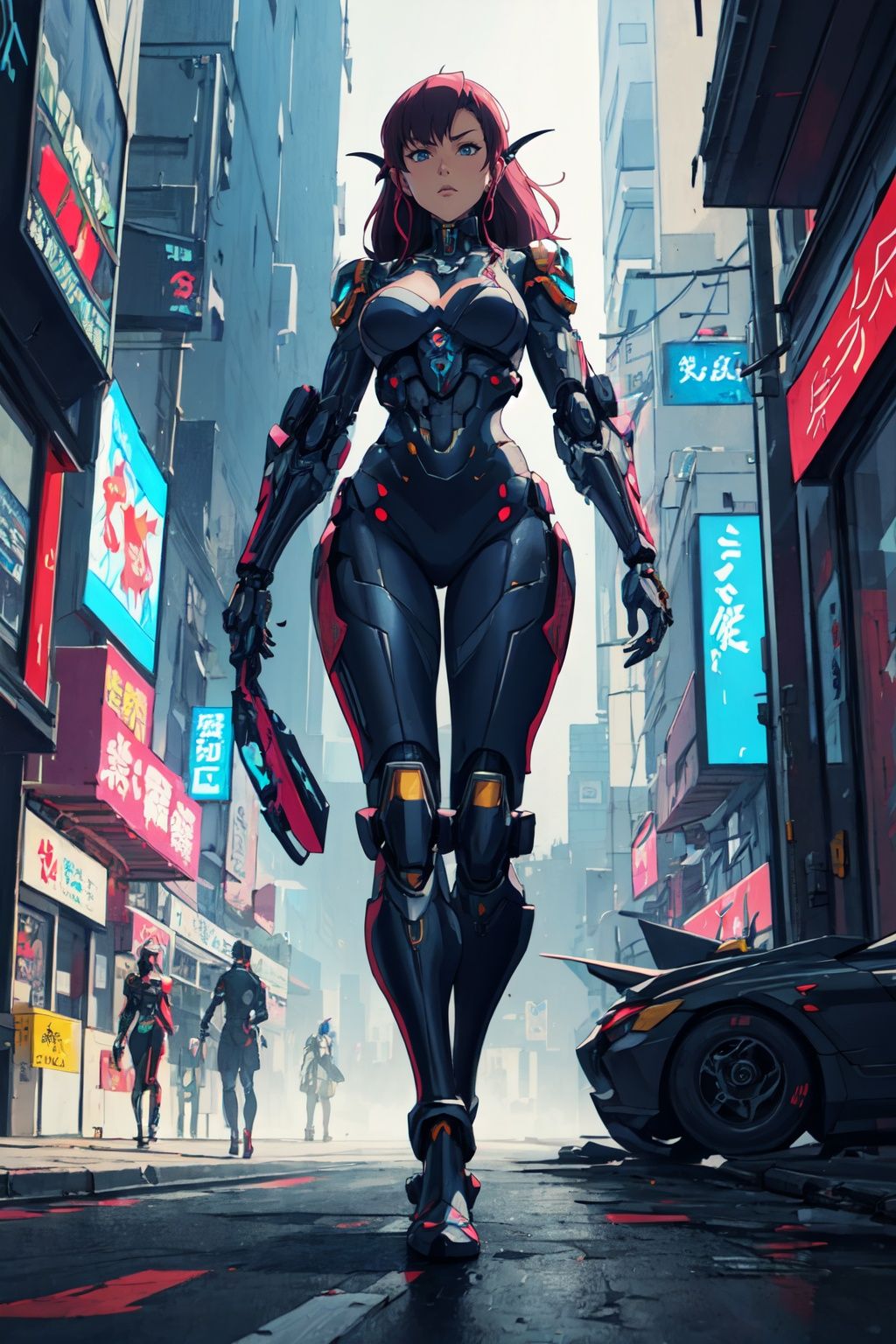 Masterpiece,  Best Quality,  a woman dressed as a demon on a city street by Zorc on Tensor.Art