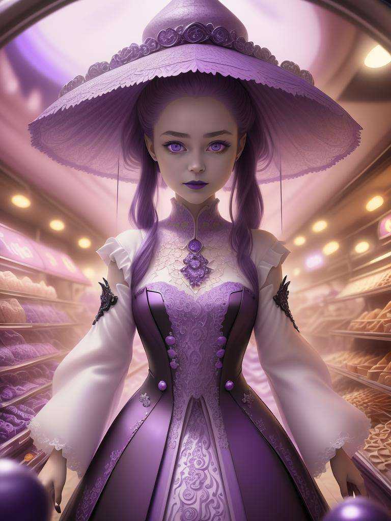 hyper detailed abstract photogfraphy of cute pale MaiAI standing in a C4ndyL4ndAI market, (masterpiece), realistic cinematic light, (beautiful purple eyes:1.3), perfect anatomy,dragon horns,pointy ears,(dark purple C4ndyL4ndAI skin:1.3),black lips, black eye shadow, depth of field,<lora:C4ndyL4ndAIv2_1:1>