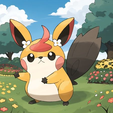 sugimori ken,  electric pokemon,  Yellow chubby rodent Pokémon with brown stripes on its back on Tensor.Art