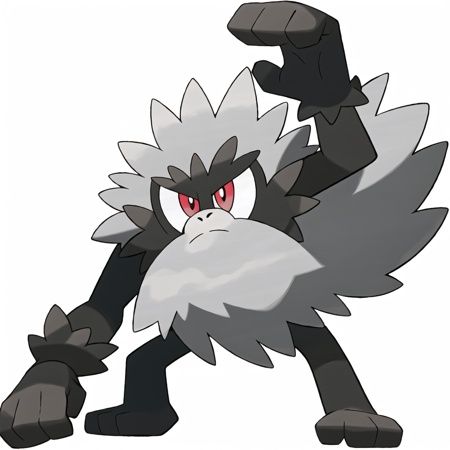 fighting and ghost pokemon,  annihilape,  Simian creature with shaggy grey fur and thick black legs on Tensor.Art