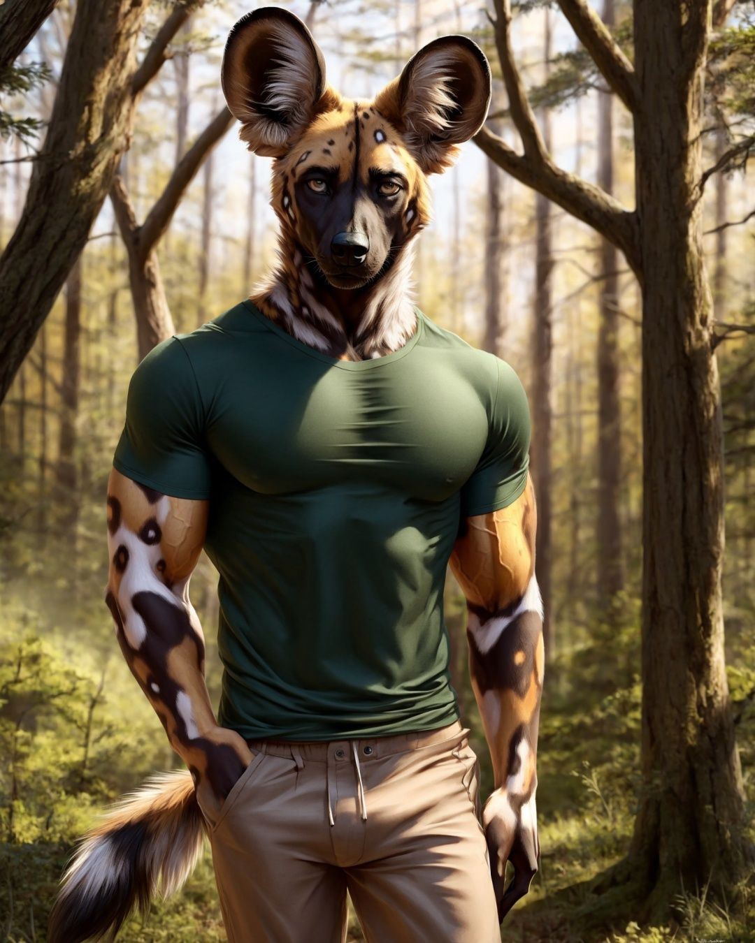 anthro,  african wild dog,  male on Tensor.Art