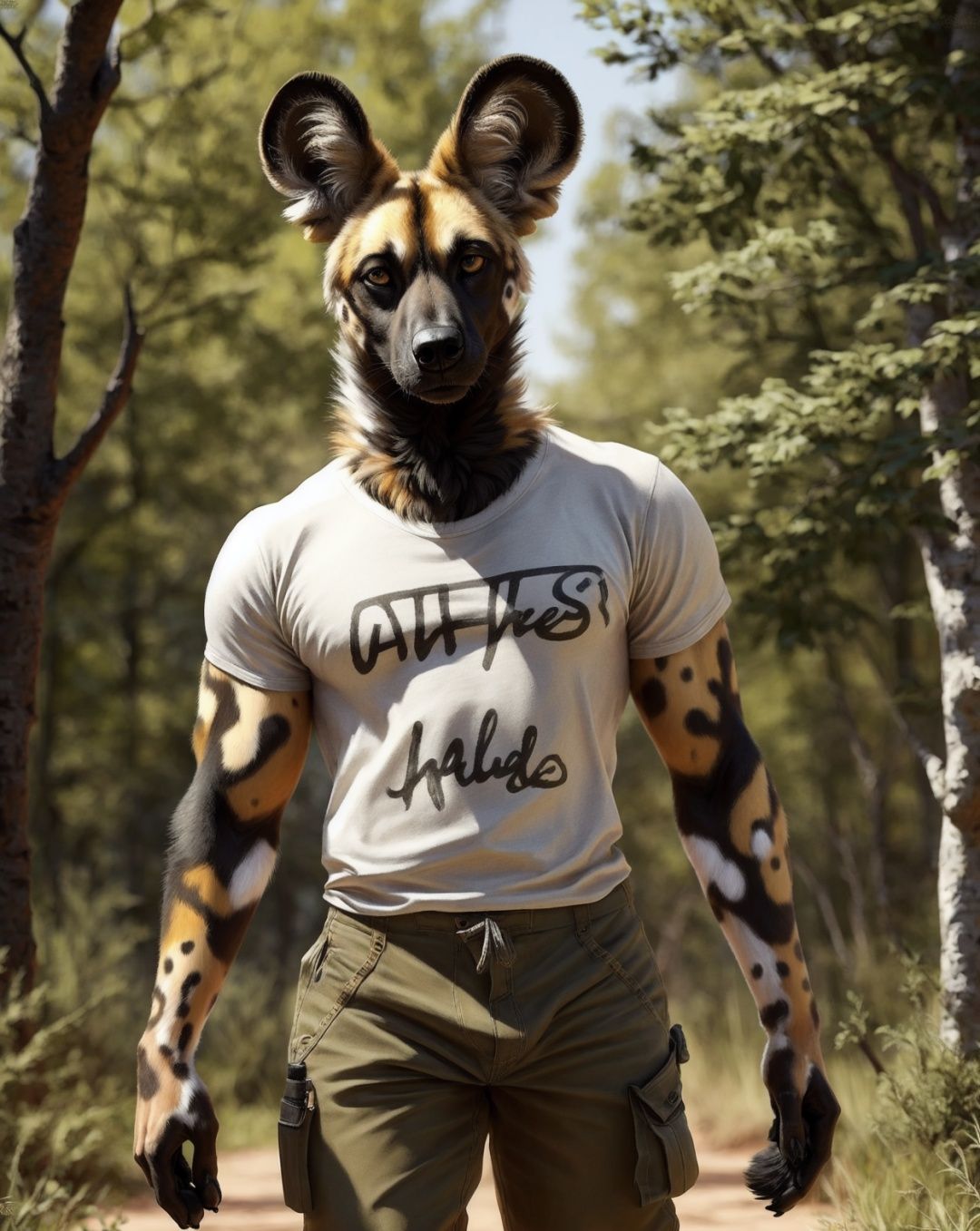 anthro,  african wild dog,  male on Tensor.Art