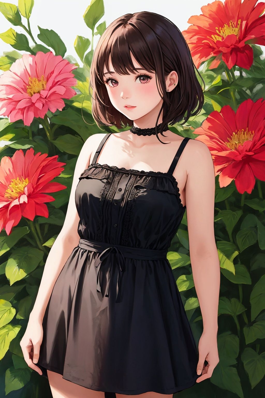  1girl, solo, flower, dress, UHD, high details, best quality, anatomically correct, 16k