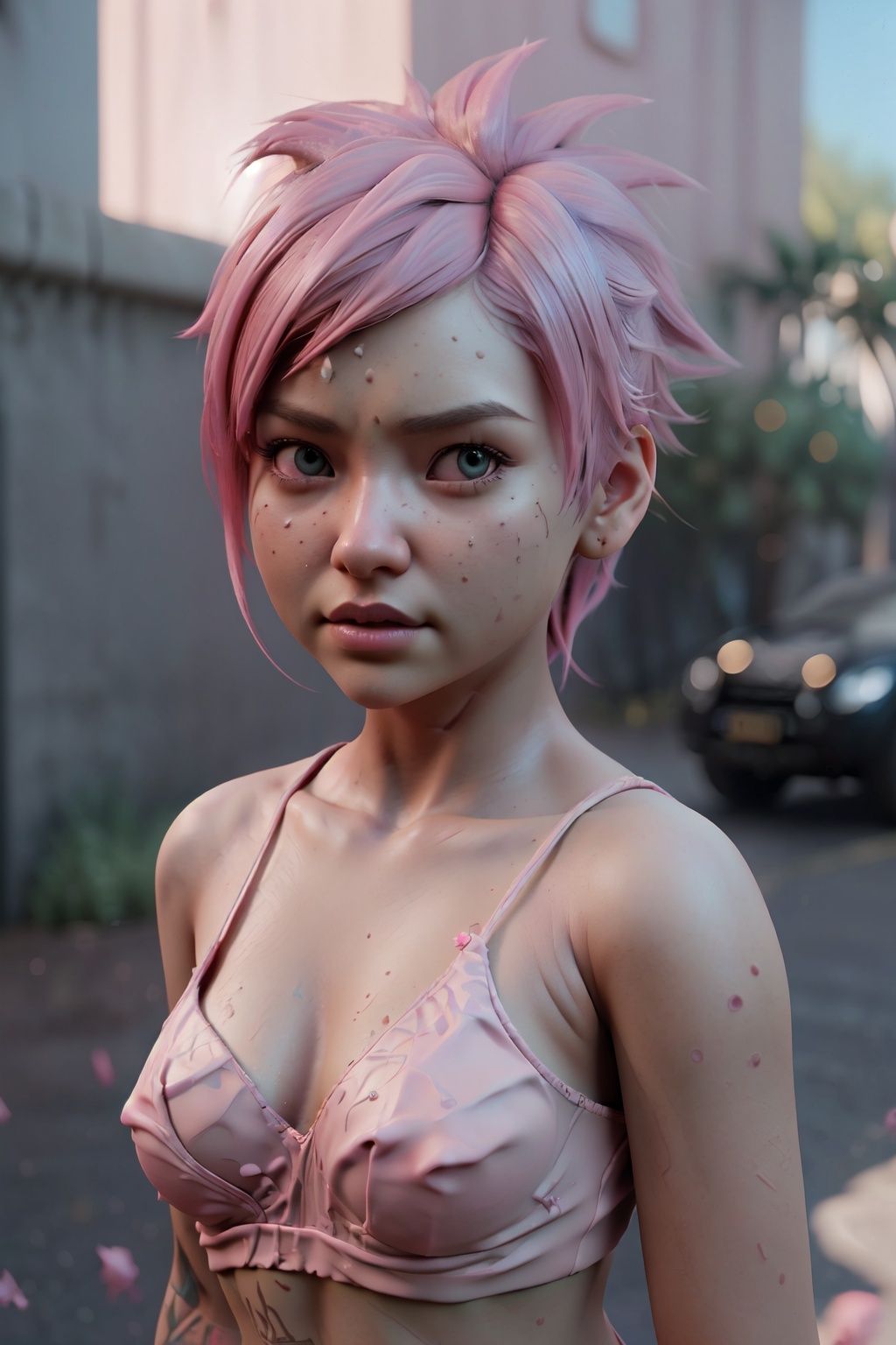a girl with pink spiky hair,  | depth of field,  bokeh on Tensor.Art