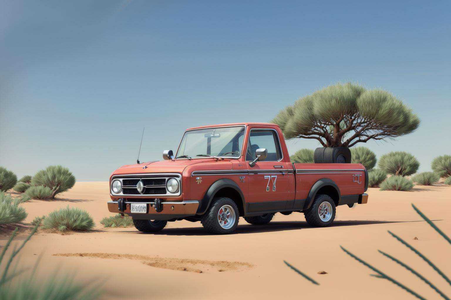 a pickup drifting in Mediterranean Scrub,  motion blur by Clumsy_Trainer on Tensor.Art