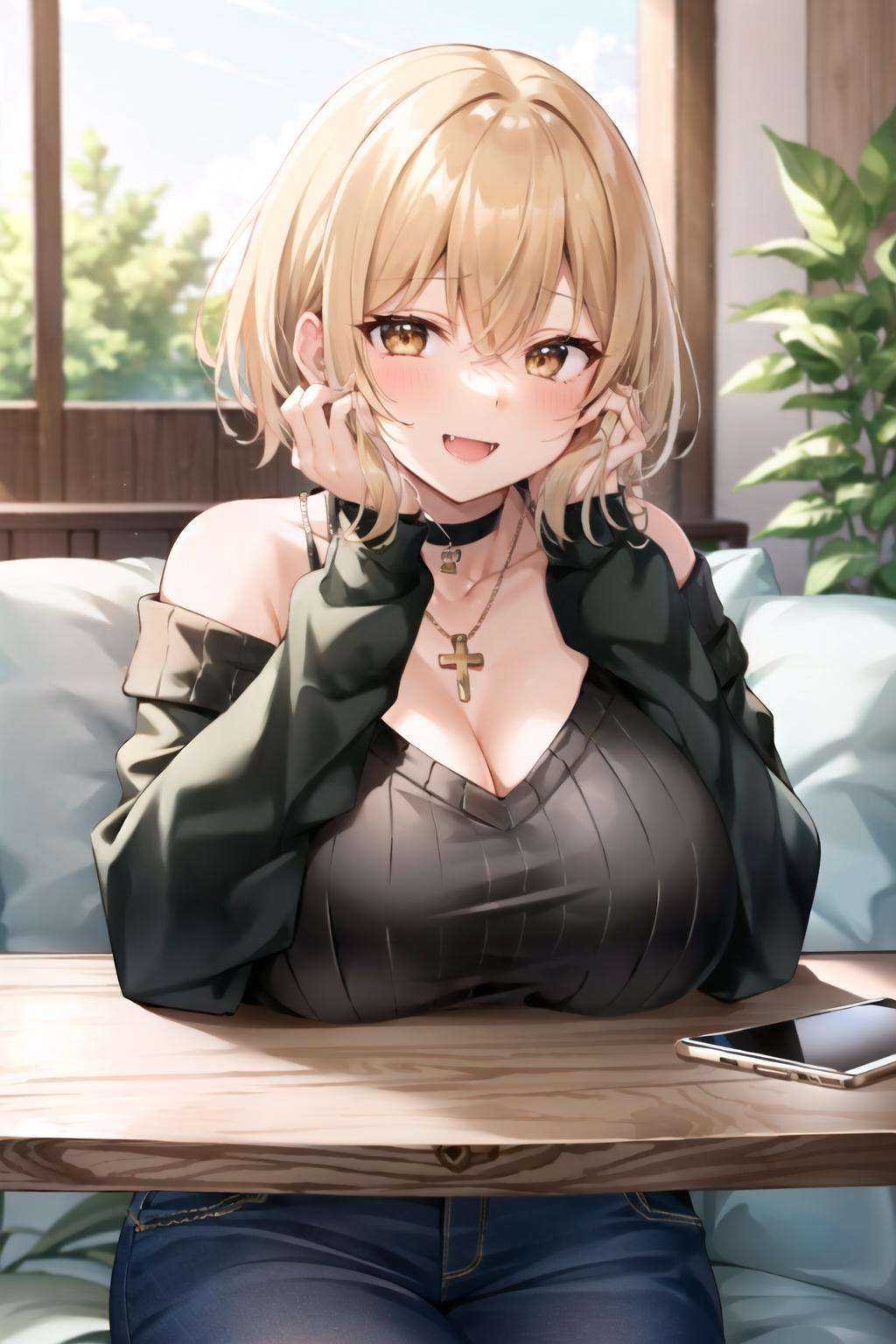 breasts on table,  food,  looking at viewer by Goofy Ai on Tensor.Art